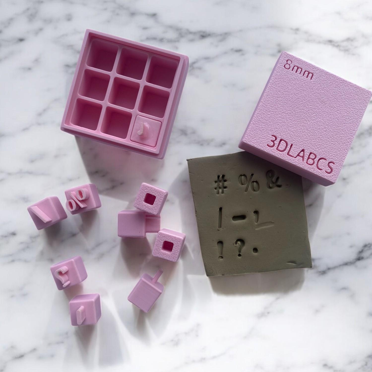 Symbol Clay Stamp Set  3D Printed Pottery Stamps for Ceramics, Soap & Clay  Includes Storage Box  Optional Extension Handle