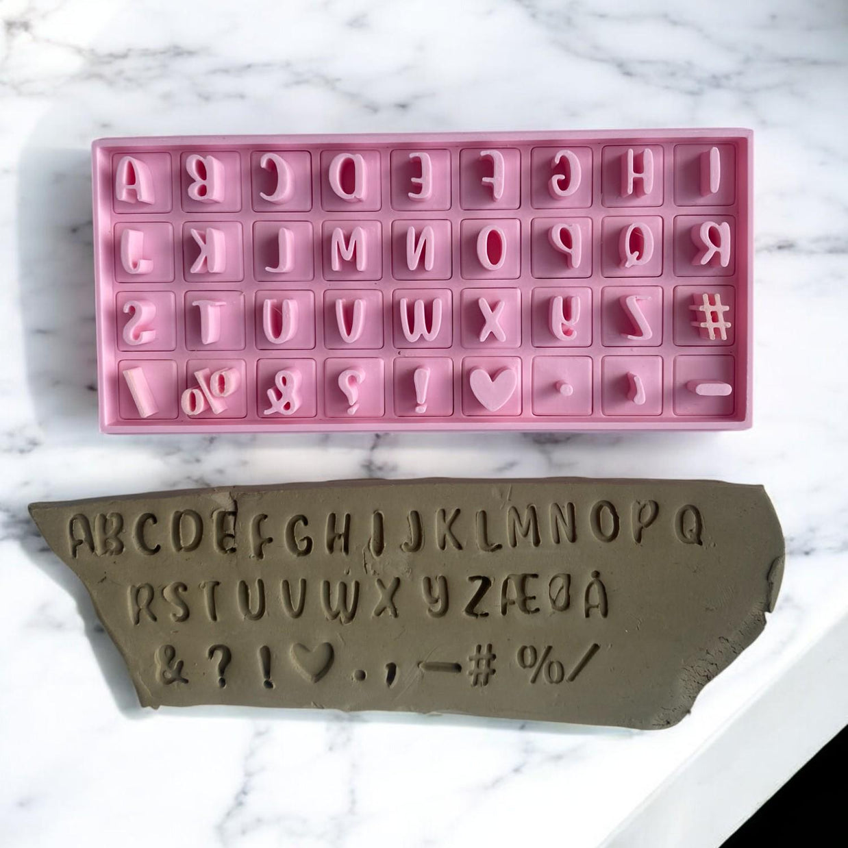 ABC Pottery Stamp Set – 8mm Clay Letter Stamps | Danish ÆØÅ or Special Characters | Optional Extension Handle | 3DLABCS