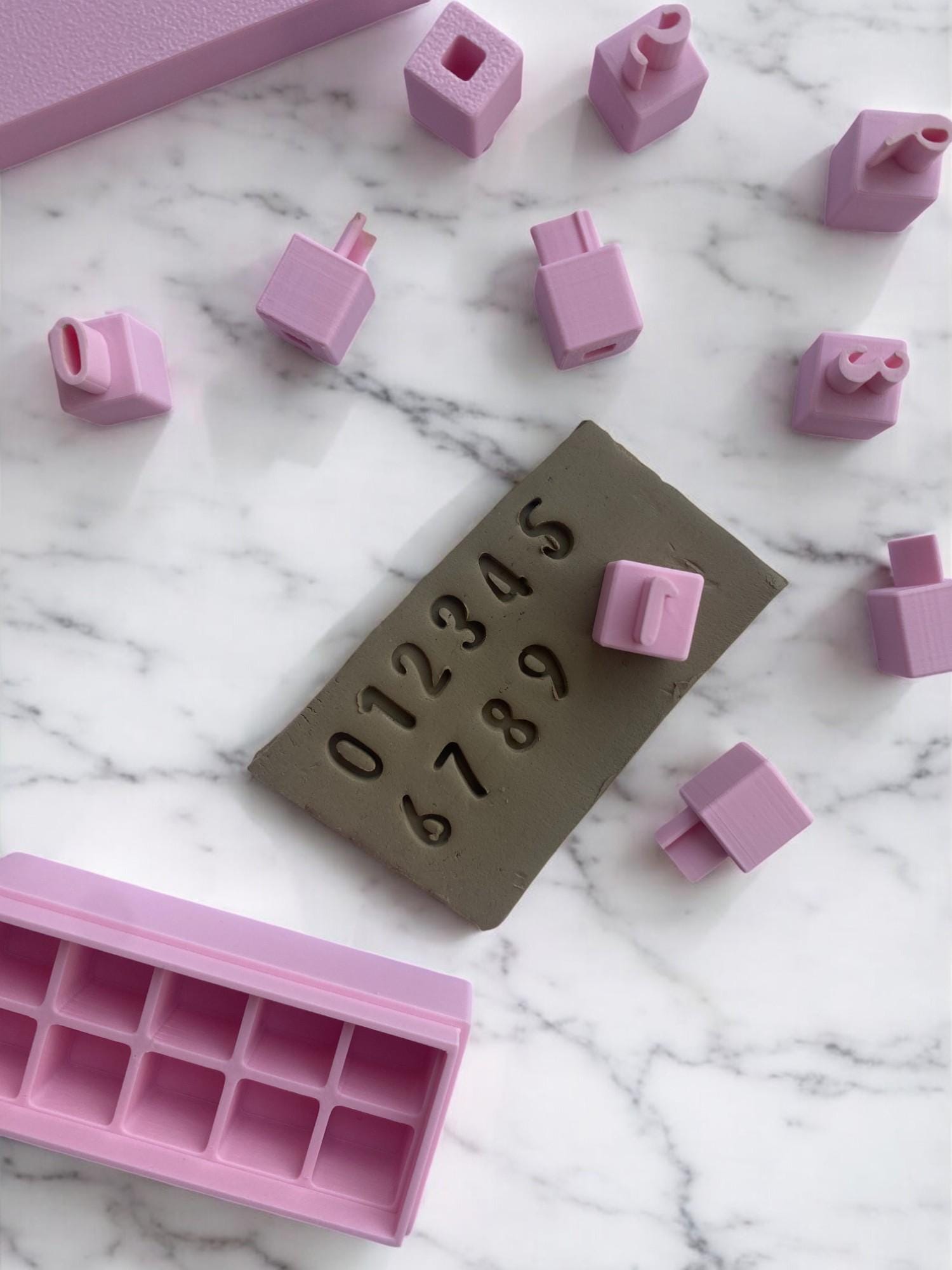 3D Printed Pottery Number Stamps Set with Storage Box – Clay Stamp Set for Ceramics & Polymer Clay – Optional Extension Handle