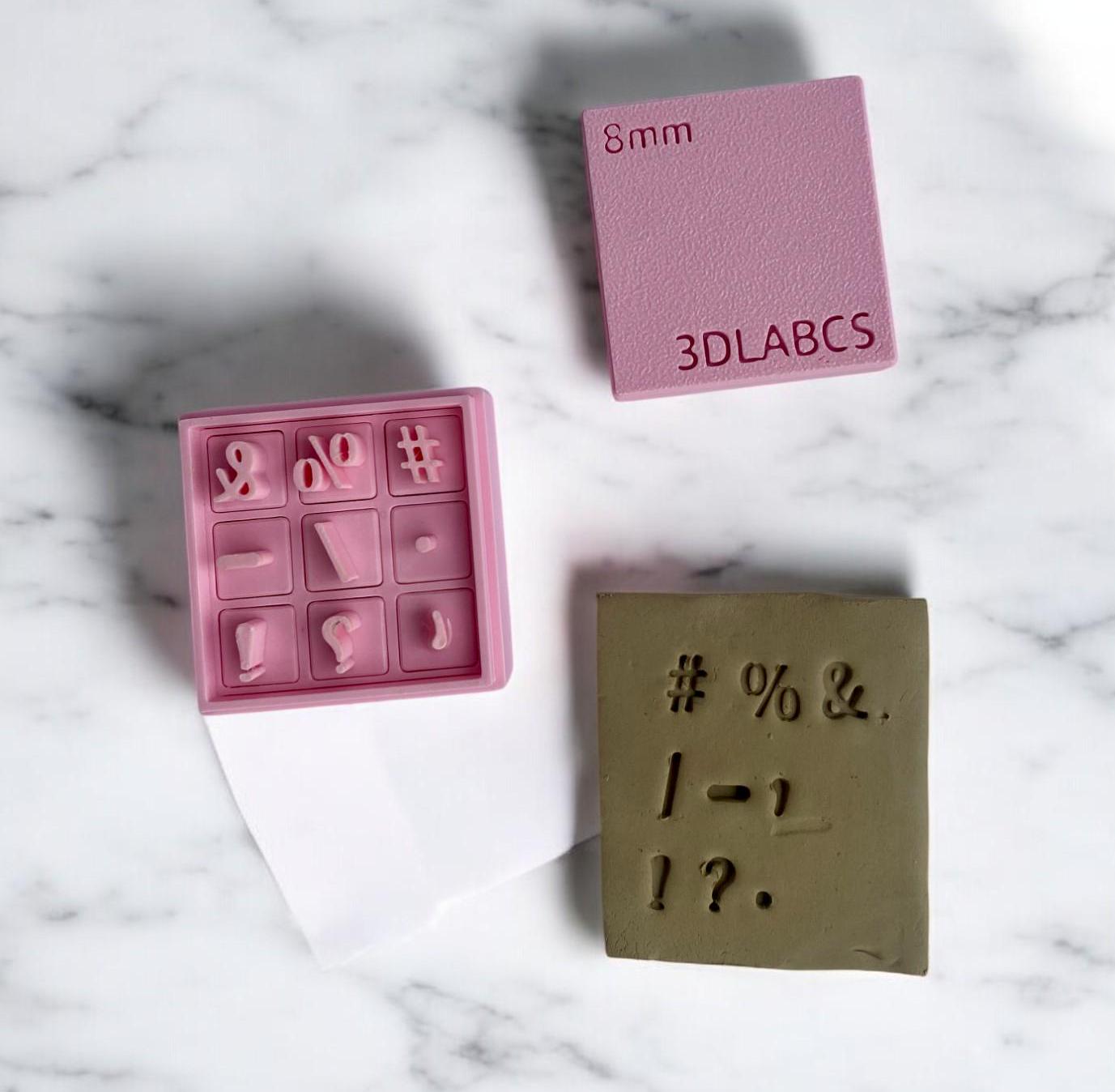 Symbol Clay Stamp Set  3D Printed Pottery Stamps for Ceramics, Soap & Clay  Includes Storage Box  Optional Extension Handle