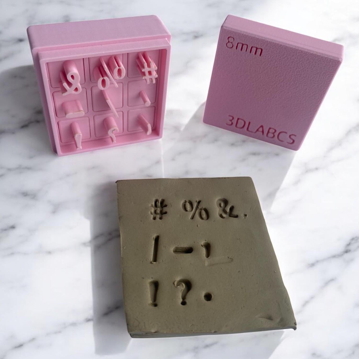 Symbol Clay Stamp Set  3D Printed Pottery Stamps for Ceramics, Soap & Clay  Includes Storage Box  Optional Extension Handle