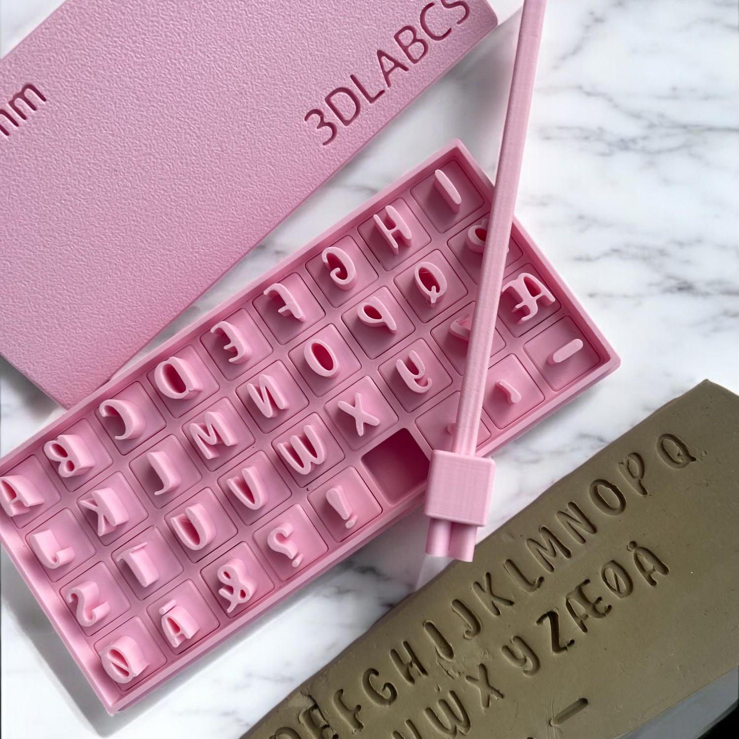 ABC Pottery Stamp Set – 8mm Clay Letter Stamps | Danish ÆØÅ or Special Characters | Optional Extension Handle | 3DLABCS