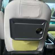 Volkswagen ID. Buzz rear seat tray with round cup hole, before cup holder insert, original tray design, space for custom 3D printed organizer, car accessory improvement, vanlife setup inspiration